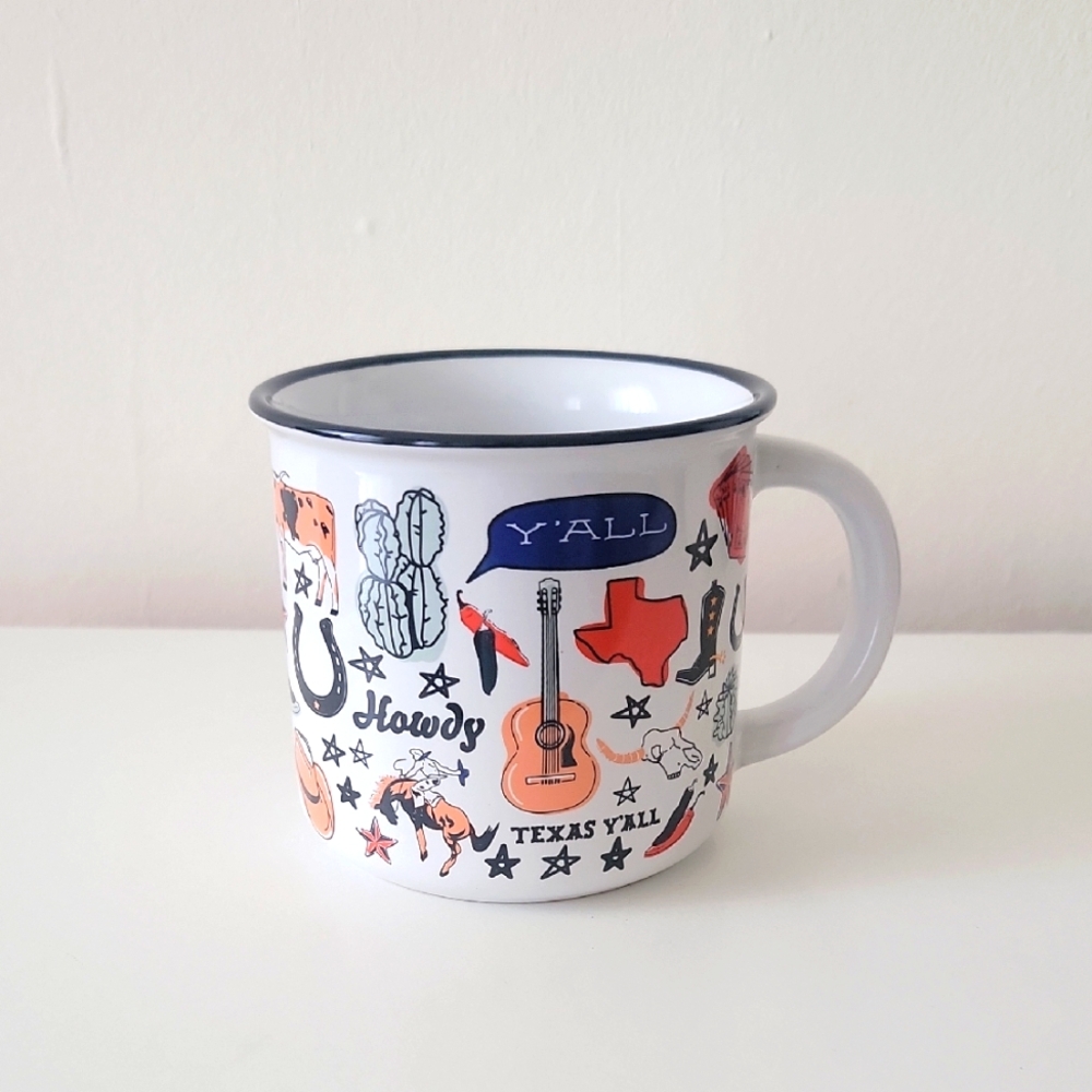 Texas Themed Enamel Mug - White and Orange